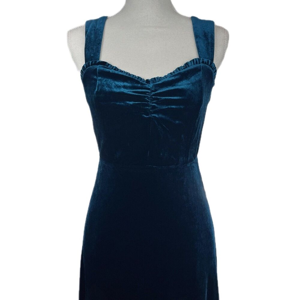 Betsey Johnson Teal Velvet Sweetheart Neck Smock Lined Maxi Dress S Y2K Goth